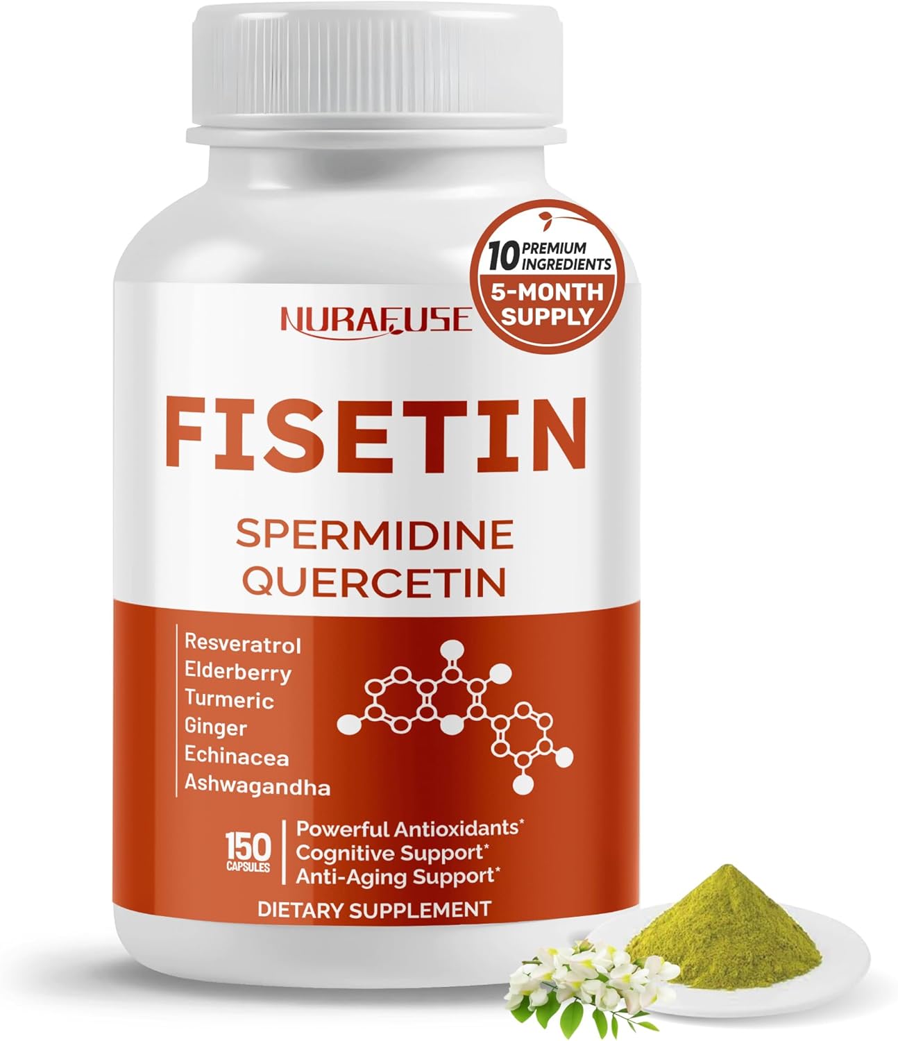 Fisetin 10-in-1 Formula with Non-GMO, Gluten-Free, Soy-Free