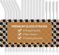 18-Pack Reusable Clear Glass Straws Set - 8 Straight and 6 Bent with 4 Straw Cleaner Brush
