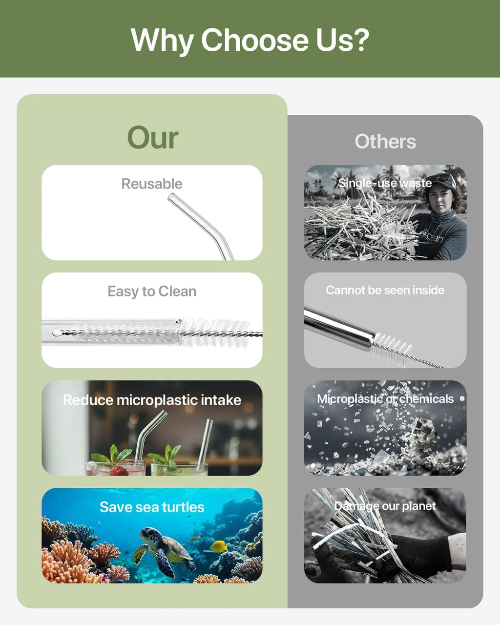 18-Pack Reusable Clear Glass Straws Set - 8 Straight and 6 Bent with 4 Straw Cleaner Brush