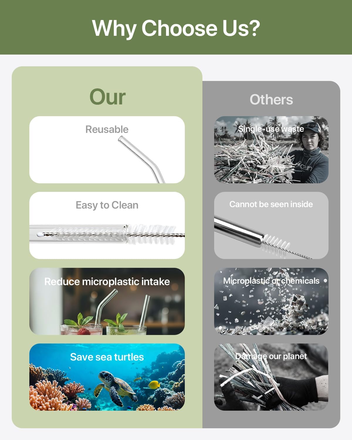 18-Pack Reusable Clear Glass Straws Set - 8 Straight and 6 Bent with 4 Straw Cleaner Brush