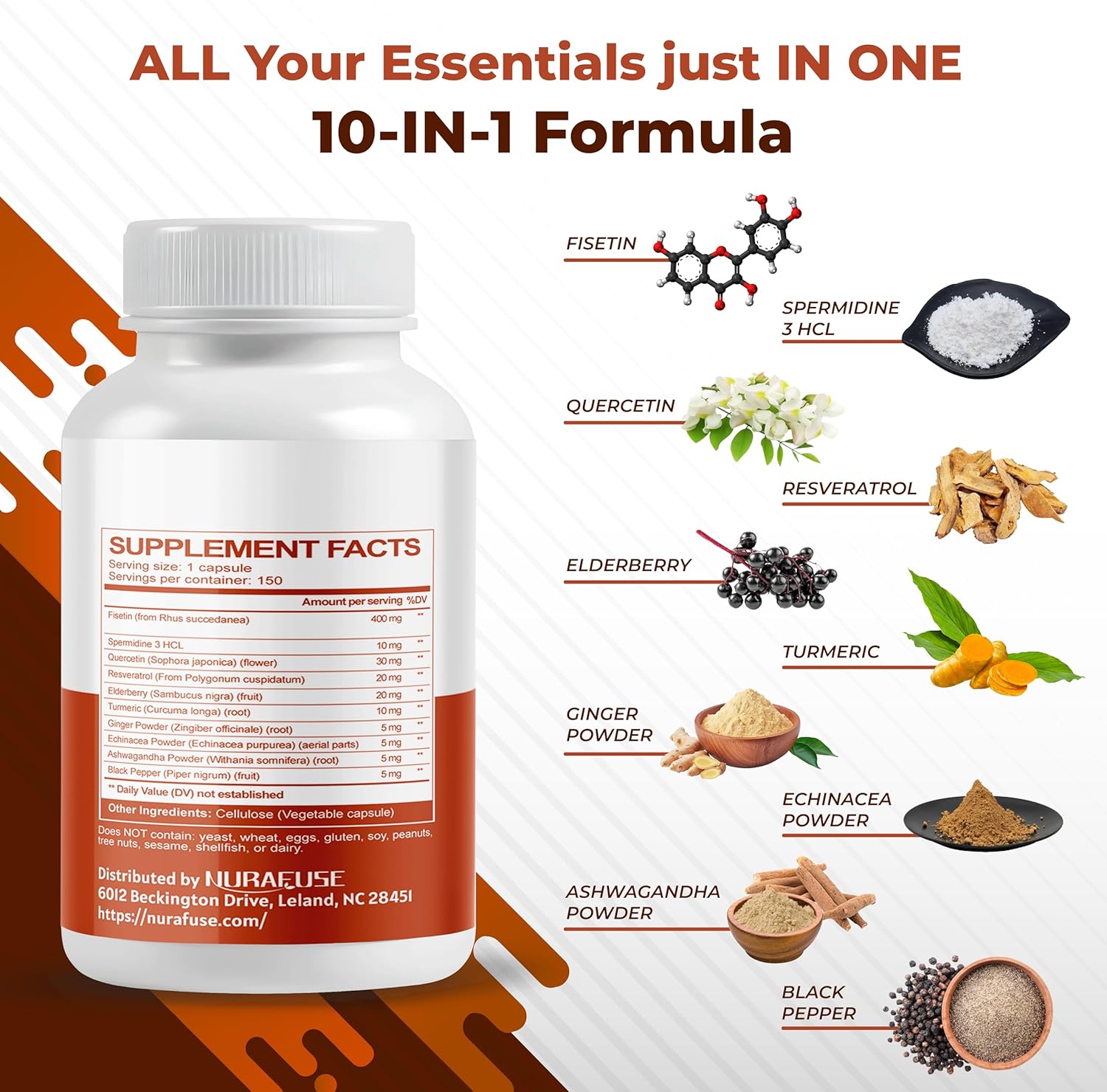 Fisetin 10-in-1 Formula with Non-GMO, Gluten-Free, Soy-Free